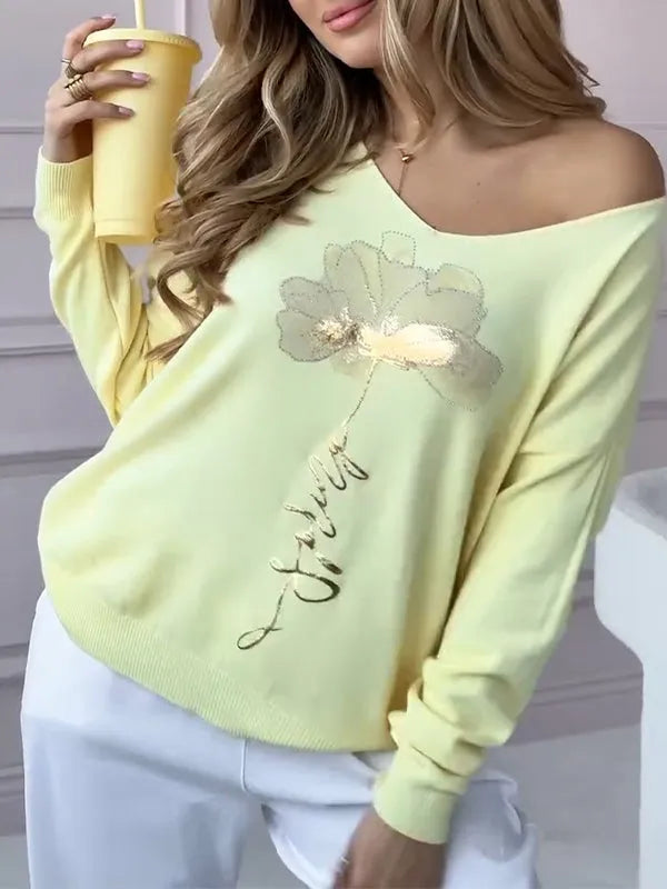 Magdalena - Chices V-Ausschnitt-Sweatshirt mit Blumenmuster für Damen