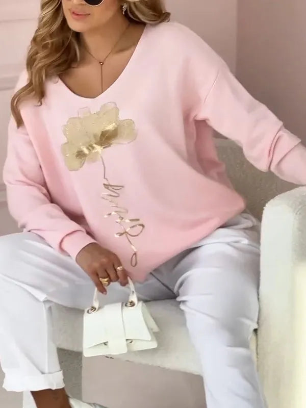 Magdalena - Chices V-Ausschnitt-Sweatshirt mit Blumenmuster für Damen