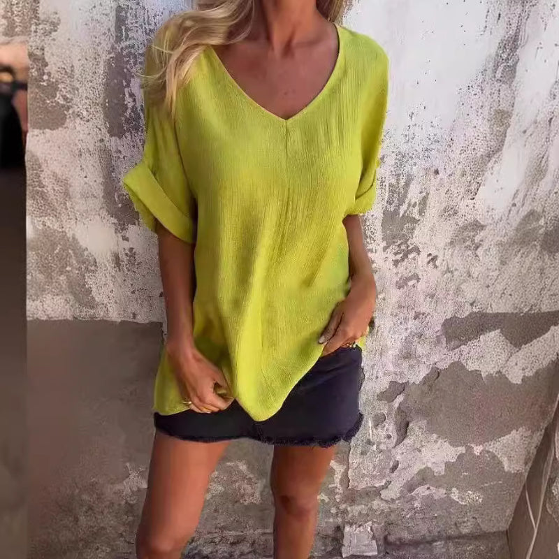 Lara - Oversized V-Ausschnitt Bluse für Damen