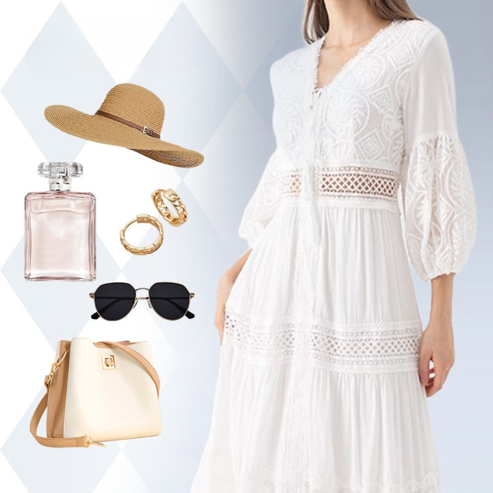 Elisa - Elegantes weißes Boho-Midikleid für Damen