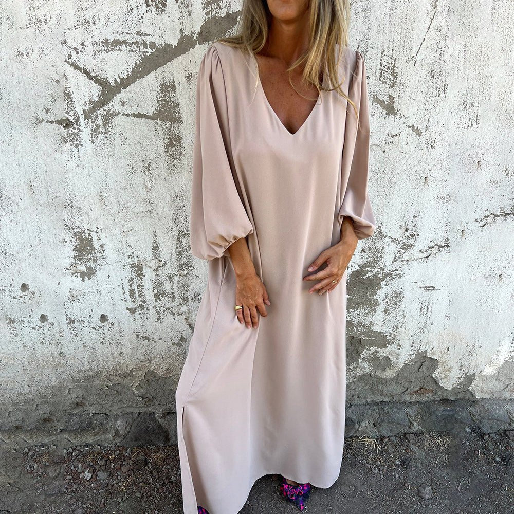 Käthe - Chices V-Ausschnitt-Maxikleid mit Taschen