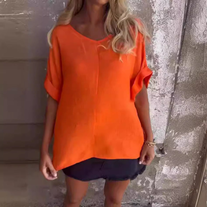 Halina™ - T-Shirt mit übergroßem V-Ausschnitt für Damen