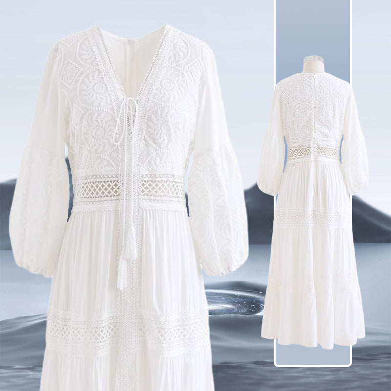 Elisa - Elegantes weißes Boho-Midikleid für Damen