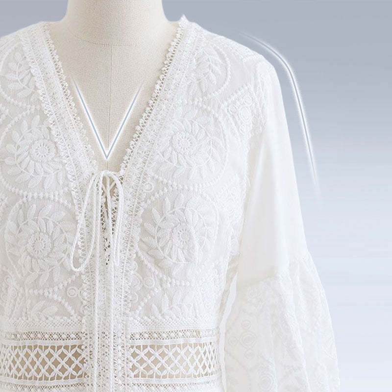 Elisa - Elegantes weißes Boho-Midikleid für Damen